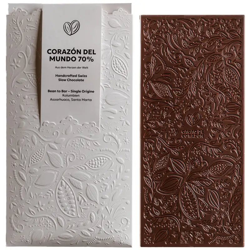 Cacao de CORAZÓN | Dunkle Schokoladen »Corazón del Mundo« 70% | 65g Corazon del Mundo 70% Schweizer Single Origine Schokolade von Cacao de Corazón