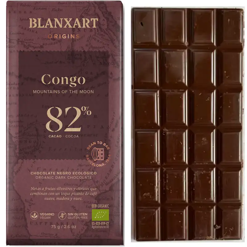 BLANXART | Schokolade Grand Cru Single Orgin »Congo« 82% | BIO | 75g Schokolade Congo mit 82% kakao von Blanxart Spanien