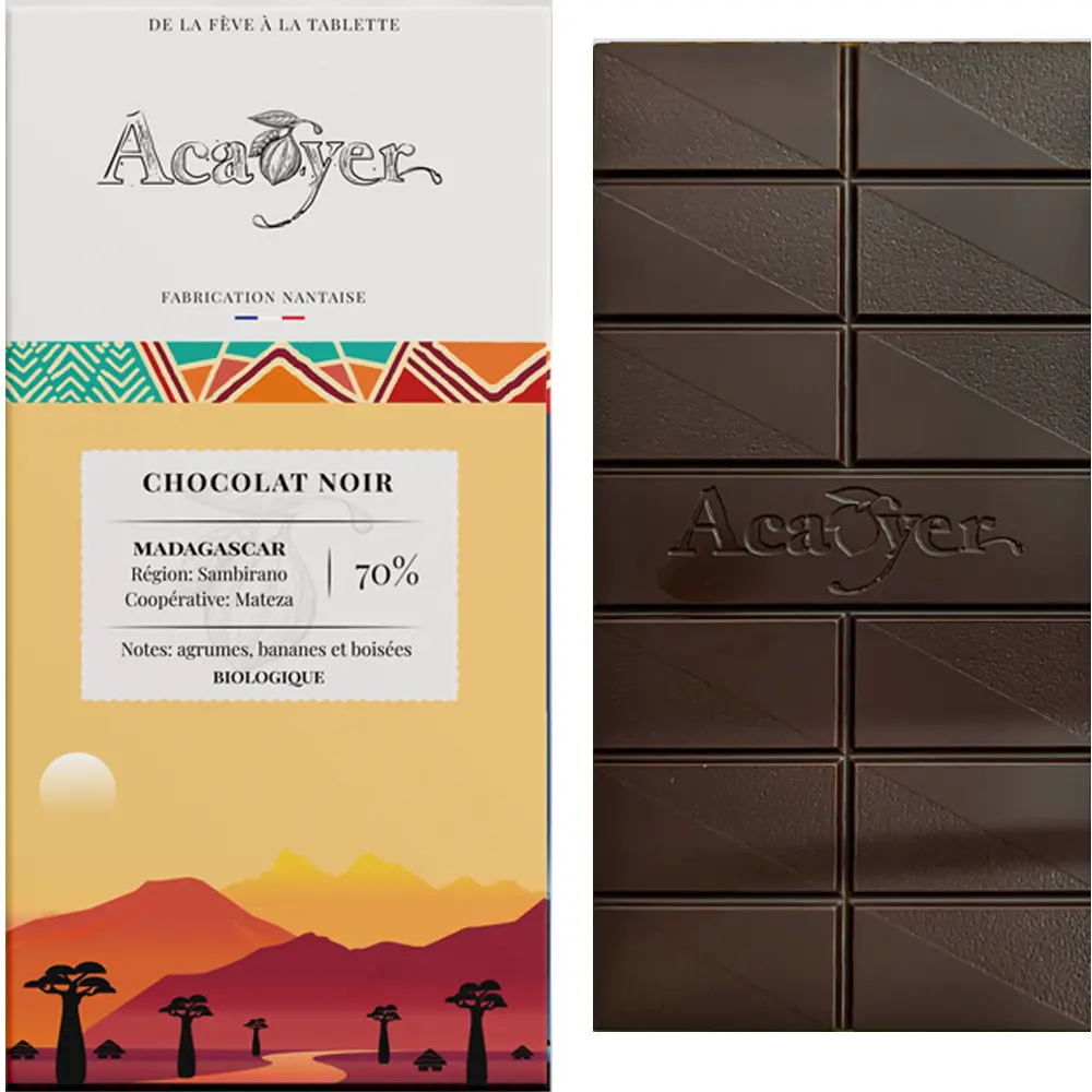 ACAOYER | Dunkle Schokolade »Madagascar« 70% | BIO | 70g Schokolade Madagascar von Acaoyer Frankreich