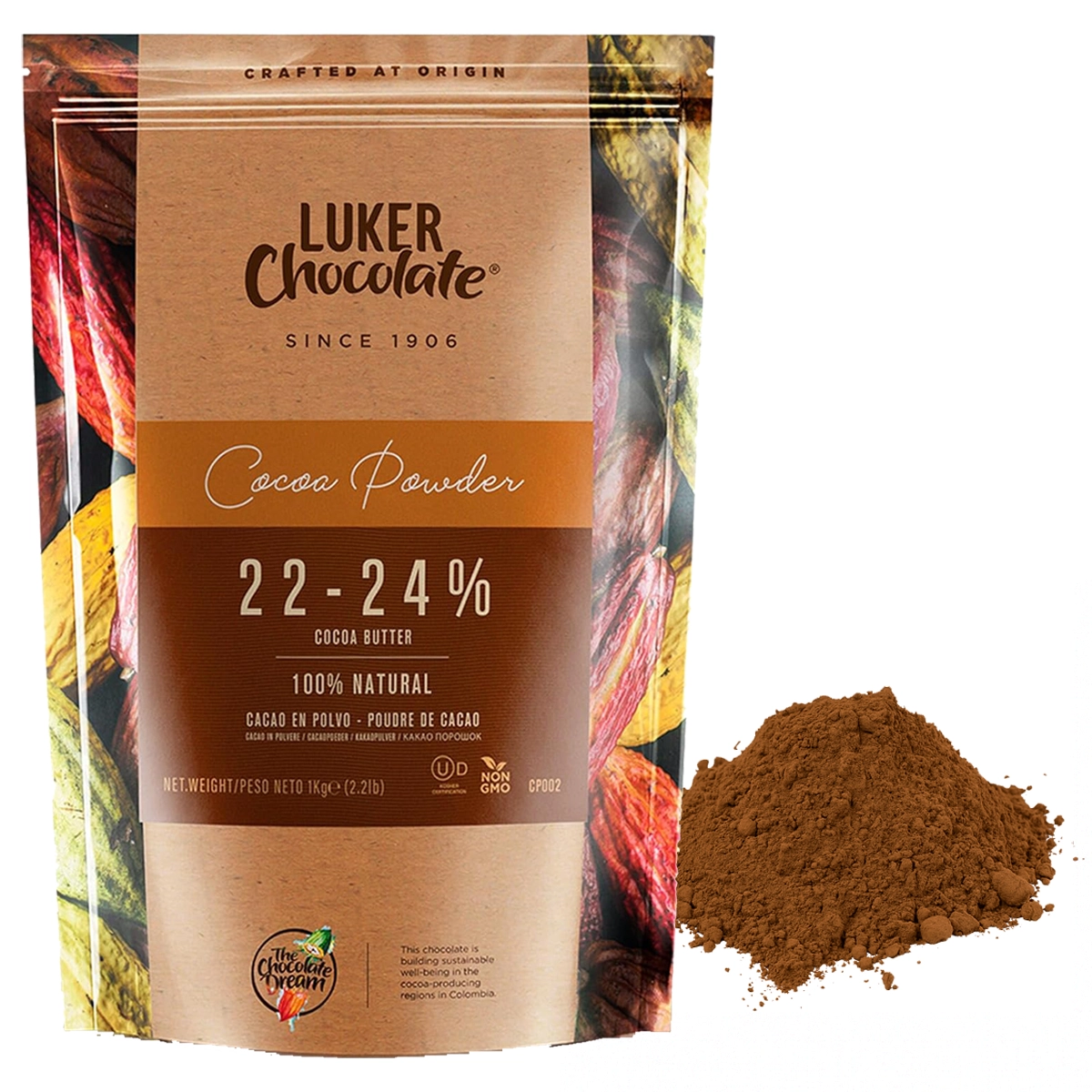 LUKER Kakaopulver 22–24 % – 100 % Edelkakao aus Kolumbien, Single-Origin