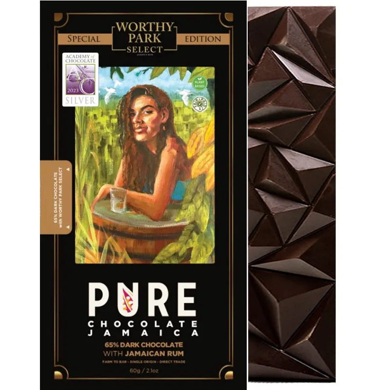 PURE Chocolate | Dunkle Schokolade »Jamaican Worthy Park’s Select Rum« 65% | 60g Pure dunkle Schokolade mit jamaica Rum von Pure Chocolate
