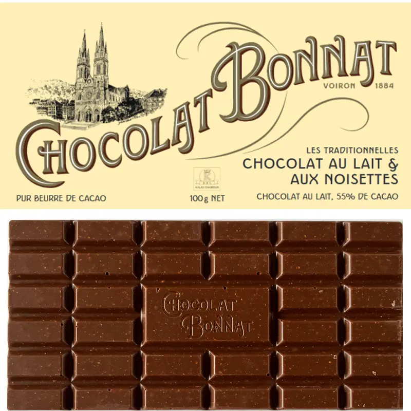 BONNAT Milchschokolade & Haselnüsse | Chocolat »au lait et aux noisettes« 55% Milchschokolade mit Haselnüssen von Bonnat