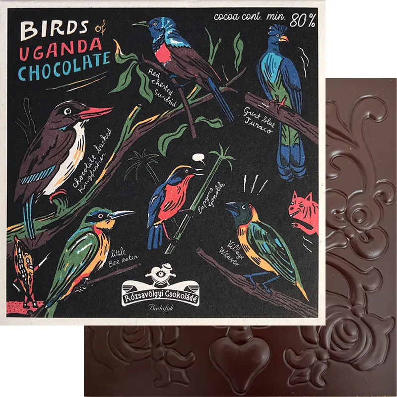 RÓZSAVÖLGYI Dunkle Schokolade »Birds of Uganda« 80% | 70g Birds Uganda Chocolate von Rozsavölgyi Schokolade aus Ungarn