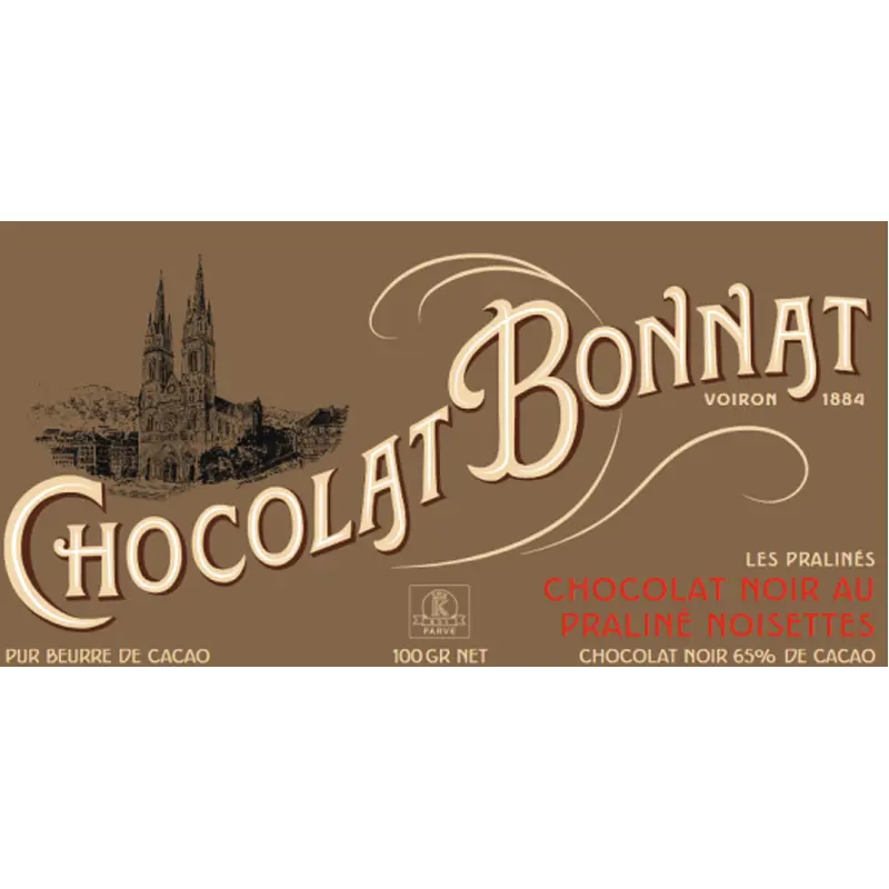 BONNAT Dunkle Schokolade | mit Praline & Haselnuss »Noir au Praliné noisettes« 65% Dunkle Schokolade mit Praline & Haselnuss Noir au Praliné noisettes von Bonnat