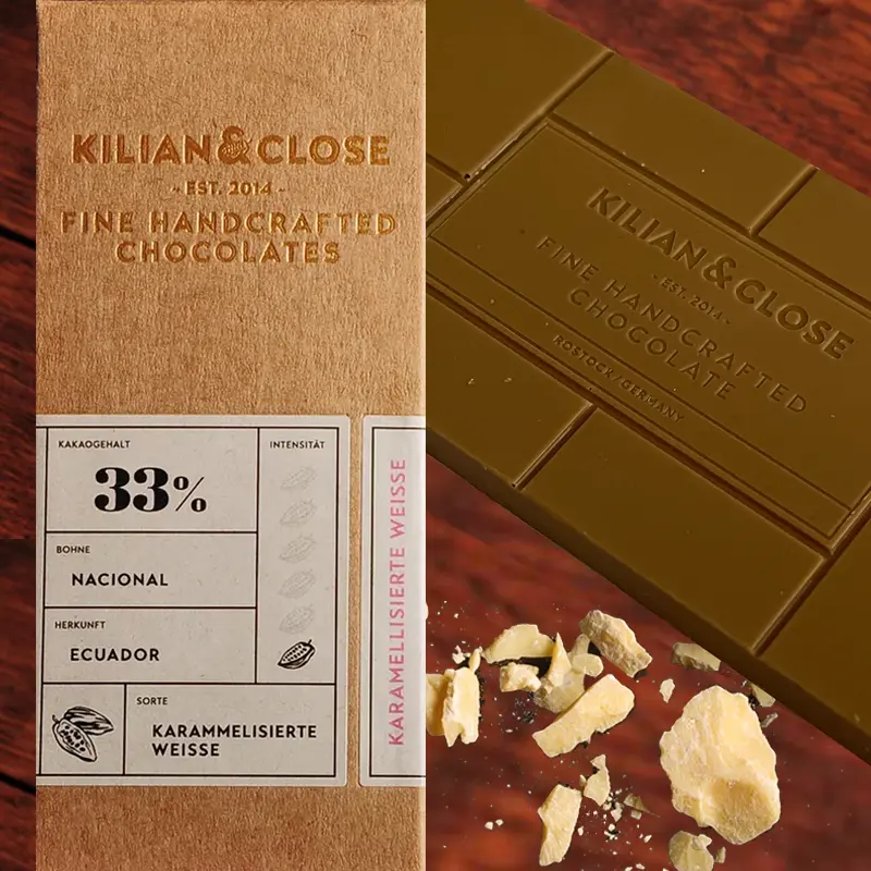 KILIAN & CLOSE Schokoladen | Karamelisierte Weisse »Nacional« vegan | BIO | 80g Weiße Karamelisierte Schokolade von Kilian und Close