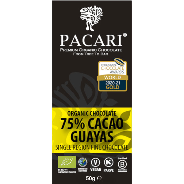 PACARI | Dunkle Schokolade »Guayas« Ecuador | Gold Prämiert 75% | BIO | 50g