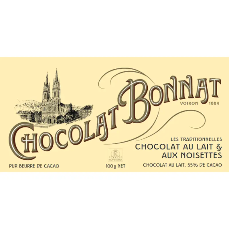 BONNAT Milchschokolade & Haselnüsse | Chocolat »au lait et aux noisettes« 55% | 100g Feine Bonnat Milchschokolade mit Haselnüssen