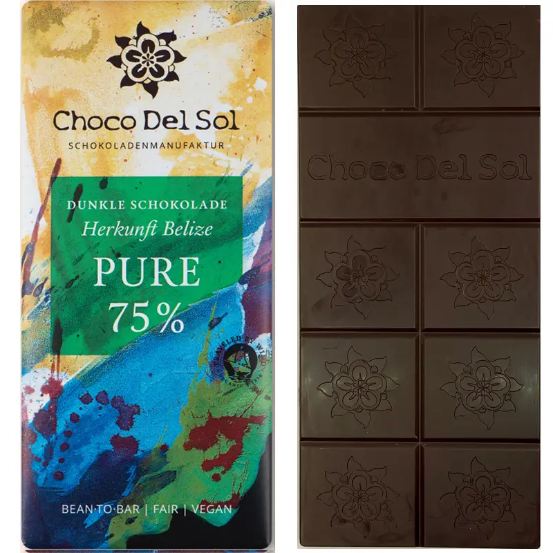 CHOCO DEL SOL | Dunkle Schokolade »PURE Belize« 75% | BIO | 58g CHOCO DEL SOL | Dunkle Schokolade »PURE Belize« 75% | BIO | 58g