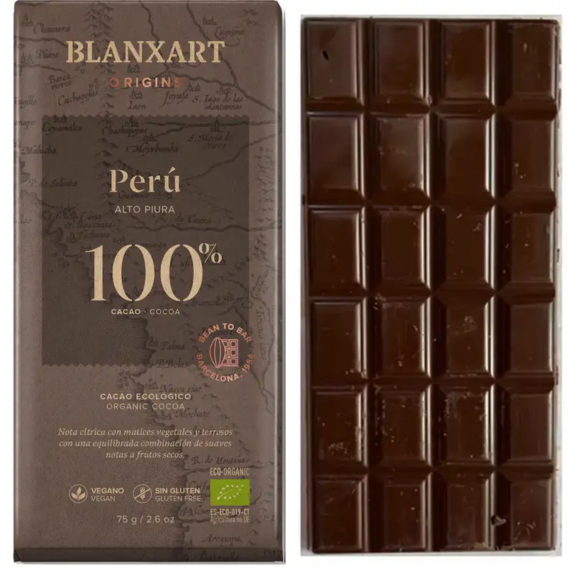 BLANXART Schokoladen | Peru »Alto Piura« Kakaomasse 100% | BIO | 75g Peru Schokolade mit 100 prozent Kakao von Blanxart