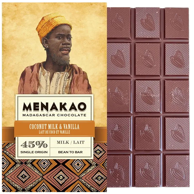 MENAKAO | Milchschokolade mit »Coconut Milk & Vanilla« 45% | 75g Feine Milchschokolade von Menakao Madagascar