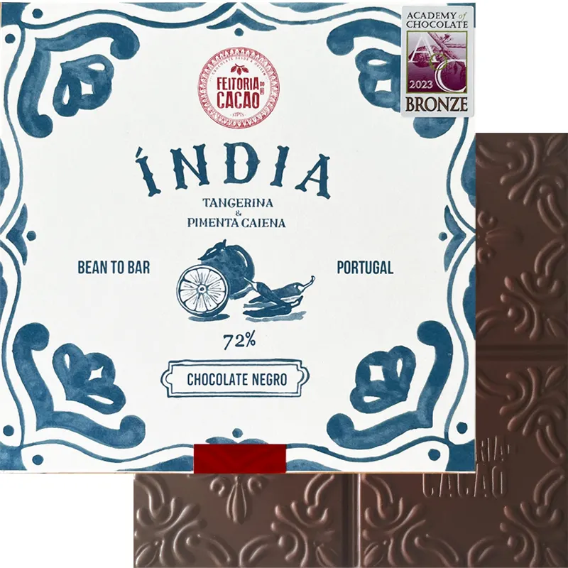 FEITORIA DO CACAO | Schokolade Mandarine & Cayennepfeffer »India Tangerin & Pimenta Caiena« 72% | 50g India Schokolade mit Cayennepfeffer von Feitoria do Cacao