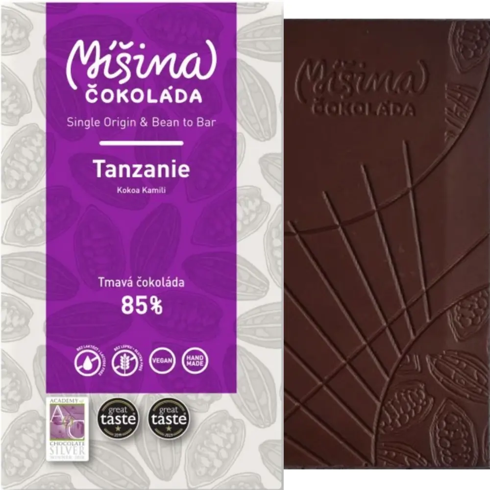 MIŠINA Čokoláda | Dunkle Schokolade »Tansania« 85% | 50g Tanzanie 85% Prämierte Schokoladen von Misina Prag