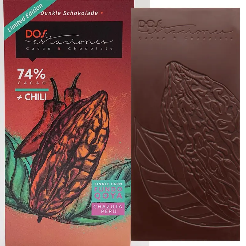 DOS ESTACIONES | Schokolade mit Gewürzen »Basque Chilli & Rosemary« 60% | BIO | 54g Schokolade mit Chilli und Rosmarin von Dos Estaciones