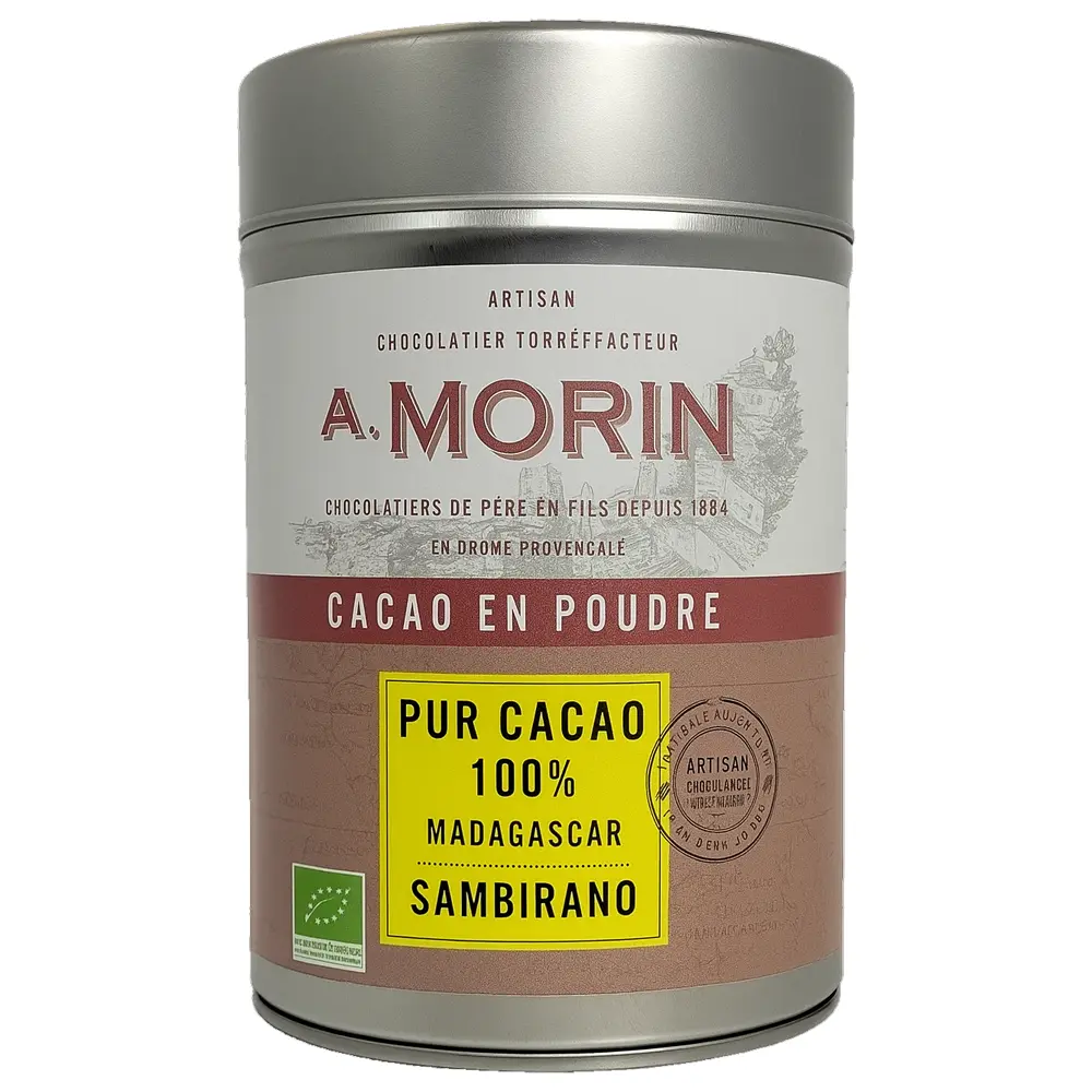 Trinkschokolade Pulver in Metalldose Madagascar Sambirano von A. Morin