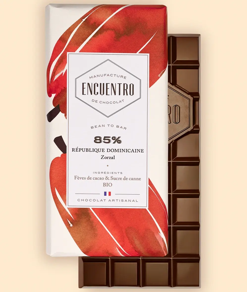 Schokolade, die aus Kakao von der Dominikanischen Republik hergestellt wurde. Produziert bei Encuentro in Frankreich. Bean to Bar